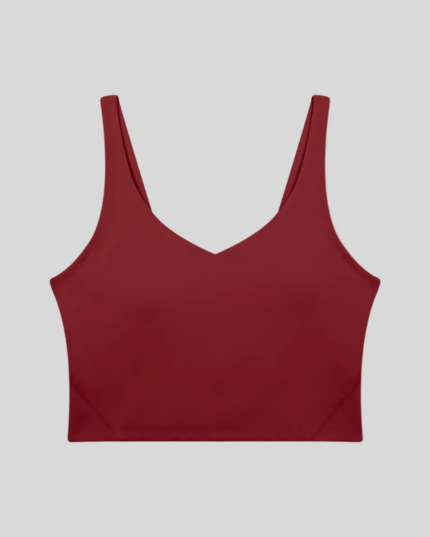 CoreLine Yoga Sports Bra in Wine Red front view