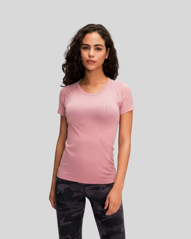 Athlesi CoreLite short sleeve active top in blush pink, front mid shot