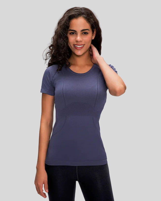 Athlesi CoreLite short sleeve active top in dark blue, front mid shot