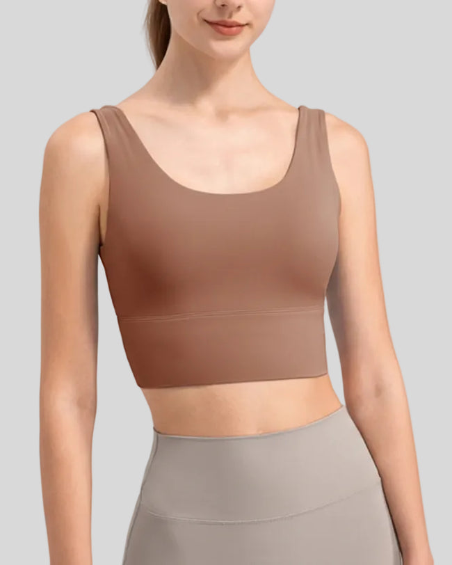 Athlesi CoreSculpt seamless cropped active tank in caramel, front view