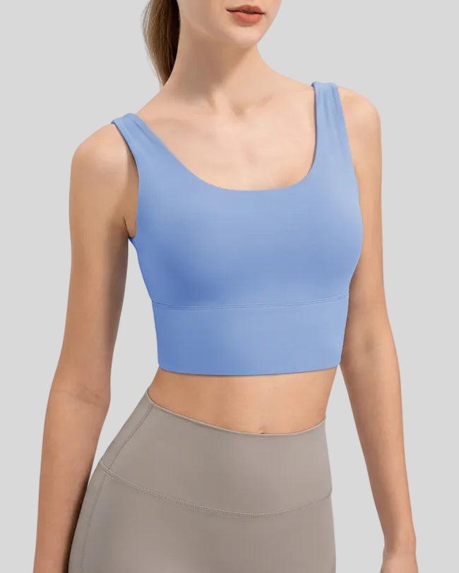Athlesi CoreSculpt seamless cropped active tank in sky blue, front view