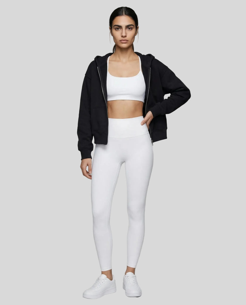 CoreZip Hooded Jacket in black worn by model full body front view styled in a neutral setting