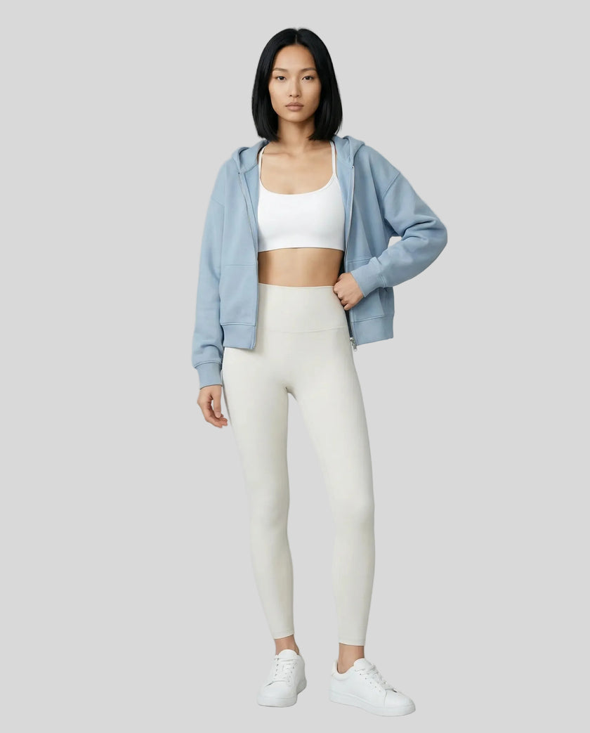 CoreZip Hooded Jacket in blue worn by model full body front view styled in a neutral setting