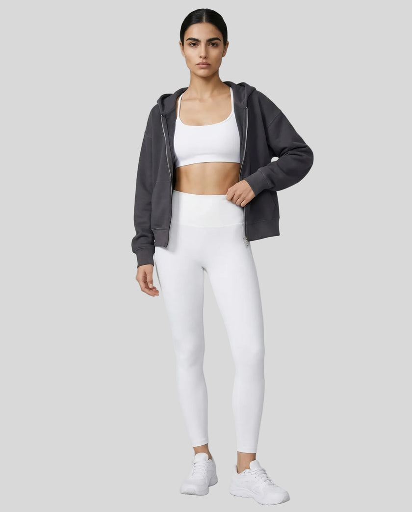 CoreZip Hooded Jacket in dark gray worn by model full body front view styled in a neutral setting