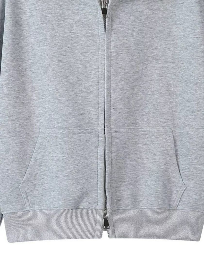 CoreZip Hooded Jacket in gray close-up showing front zipper detail