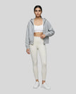 CoreZip Hooded Jacket in gray worn by model full body front view styled in a neutral setting