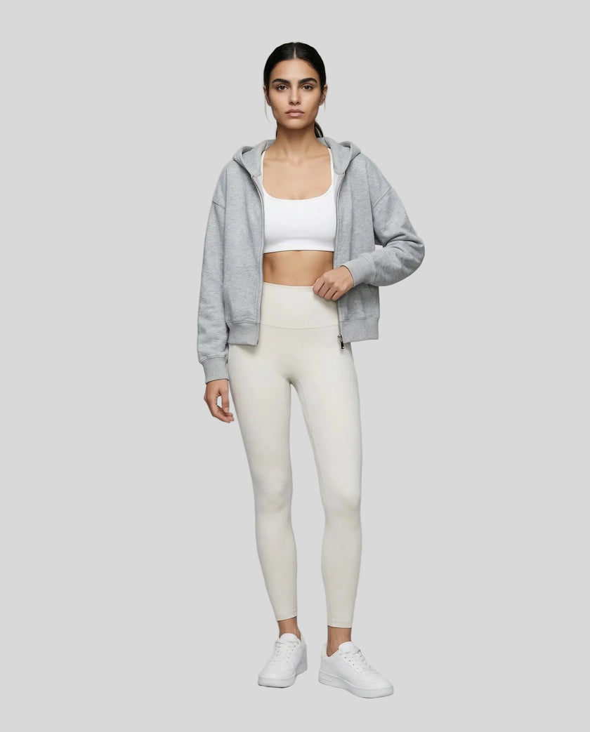 CoreZip Hooded Jacket in gray worn by model full body front view styled in a neutral setting