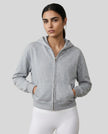 CoreZip Hooded Jacket in gray worn by model mid body front view highlighting fit and structure