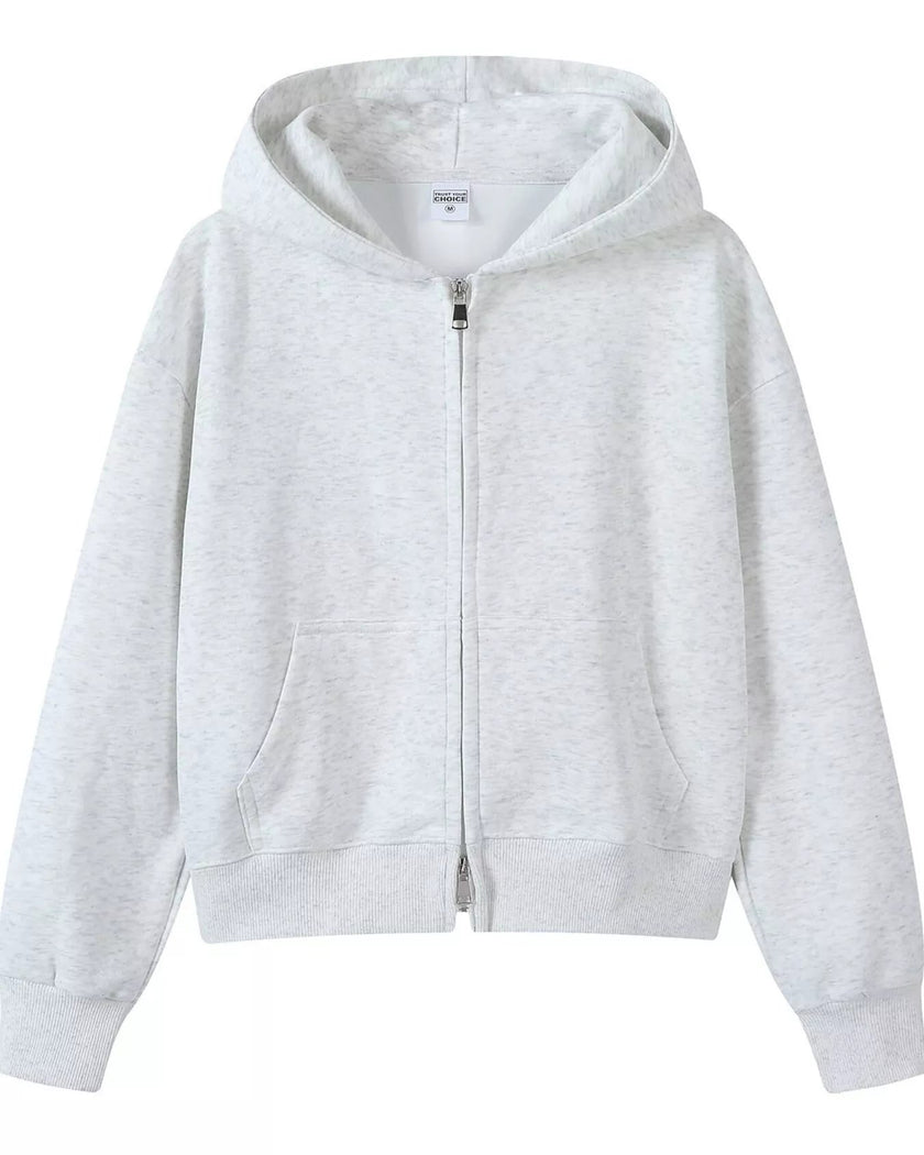 CoreZip Hooded Jacket in light gray flat lay front view showing full design