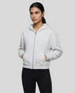 CoreZip Hooded Jacket in light gray worn by model mid body front view highlighting fit and structure