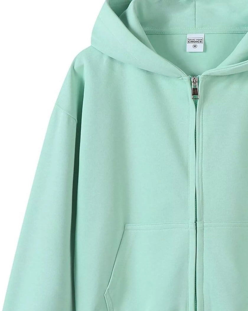 CoreZip Hooded Jacket in light green close-up showing sleeve and hood detail