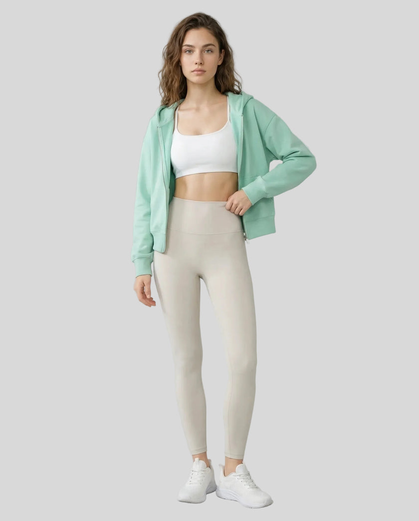 CoreZip Hooded Jacket in light green worn by model full body front view styled in a neutral setting