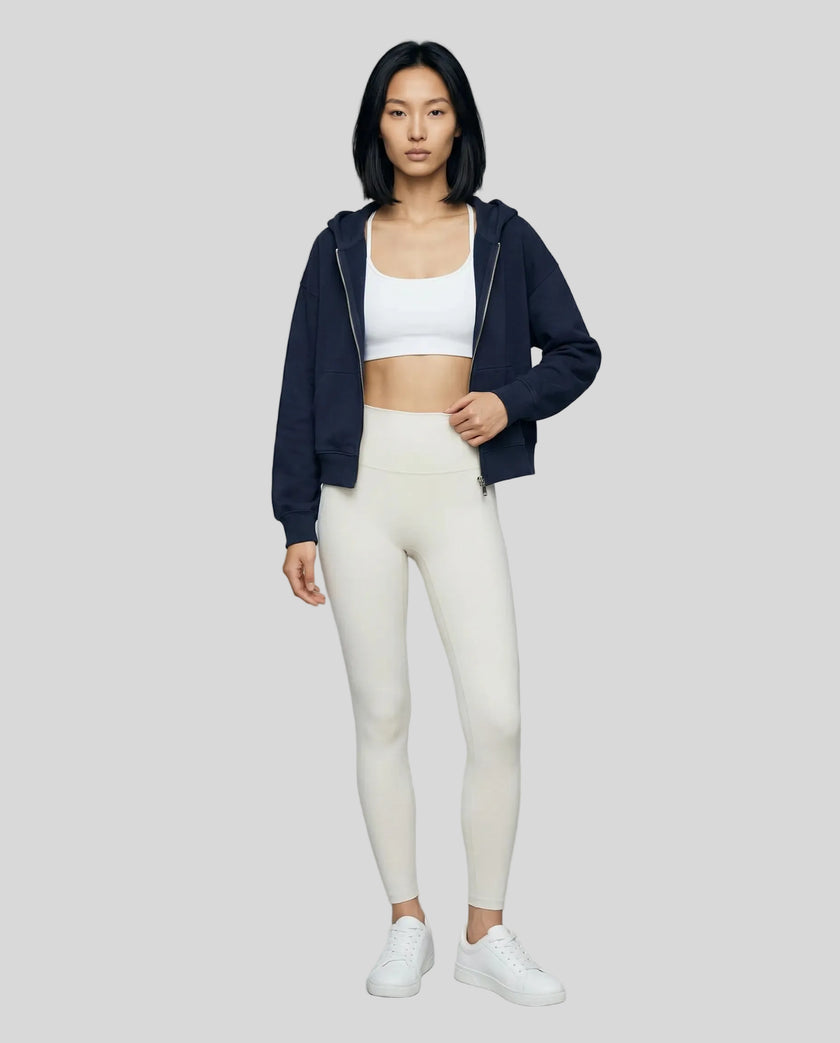 CoreZip Hooded Jacket in navy worn by model full body front view styled in a neutral setting