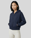 CoreZip Hooded Jacket in navy worn by model mid body front view highlighting fit and structure