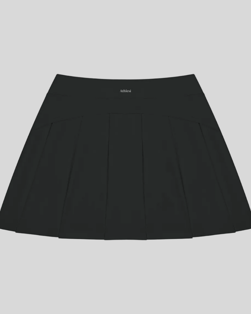 CourtClub A-Line Skirt in Black back view showcasing its elegant A-line silhouette.