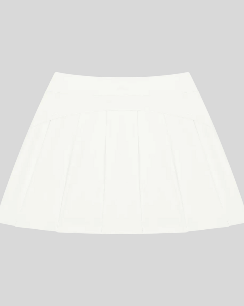 CourtClub A-Line Skirt in White back view showcasing its elegant A-line silhouette.