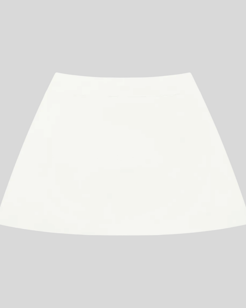 CourtClub A-Line Skirt in White front view featuring a flattering high-rise waistband and flowing silhouette.