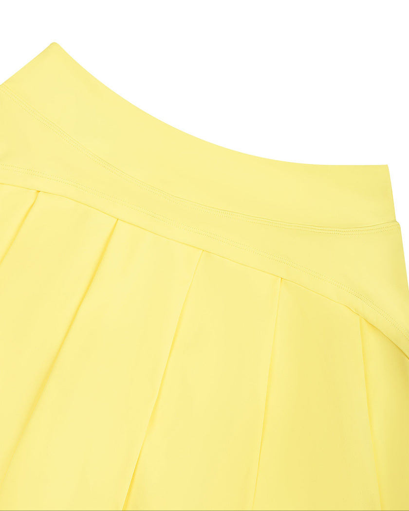 Back waistband detail of the CourtClub A-Line Skirt in Yellow.