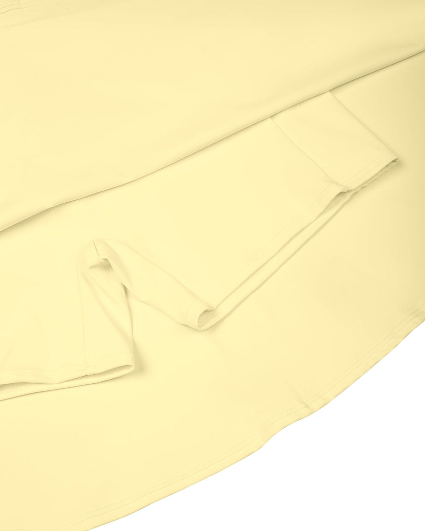 Close-up of the integrated shorts inside the CourtClub Color Block A-Line Skirt in Light Yellow