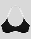 CourtClub Color Block Halter Sports Bra in Black front view featuring contrast trim and a flattering halter neckline