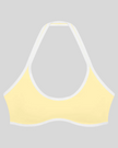 CourtClub Color Block Halter Sports Bra in Light Yellow front view featuring contrast trim and a flattering halter neckline