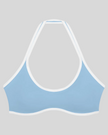 CourtClub Color Block Halter Sports Bra in Sky Blue front view featuring contrast trim and a flattering halter neckline