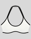 CourtClub Color Block Halter Sports Bra in White front view featuring contrast trim and a flattering halter neckline