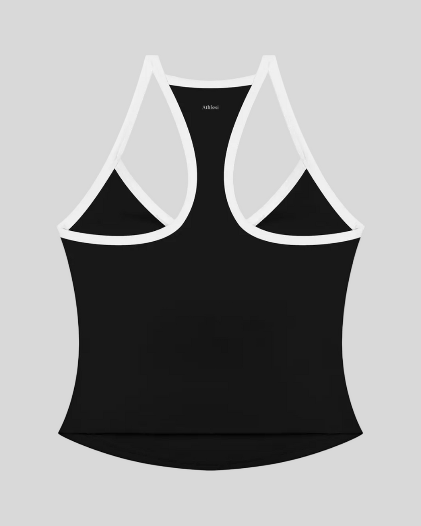 CourtClub Color Block Tank Top in Black back view featuring racerback design