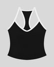 CourtClub Color Block Tank Top in Black front view with contrast trim
