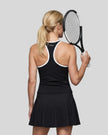 Back view of the CourtClub Color Block Tank Top in Black highlighting the racerback silhouette