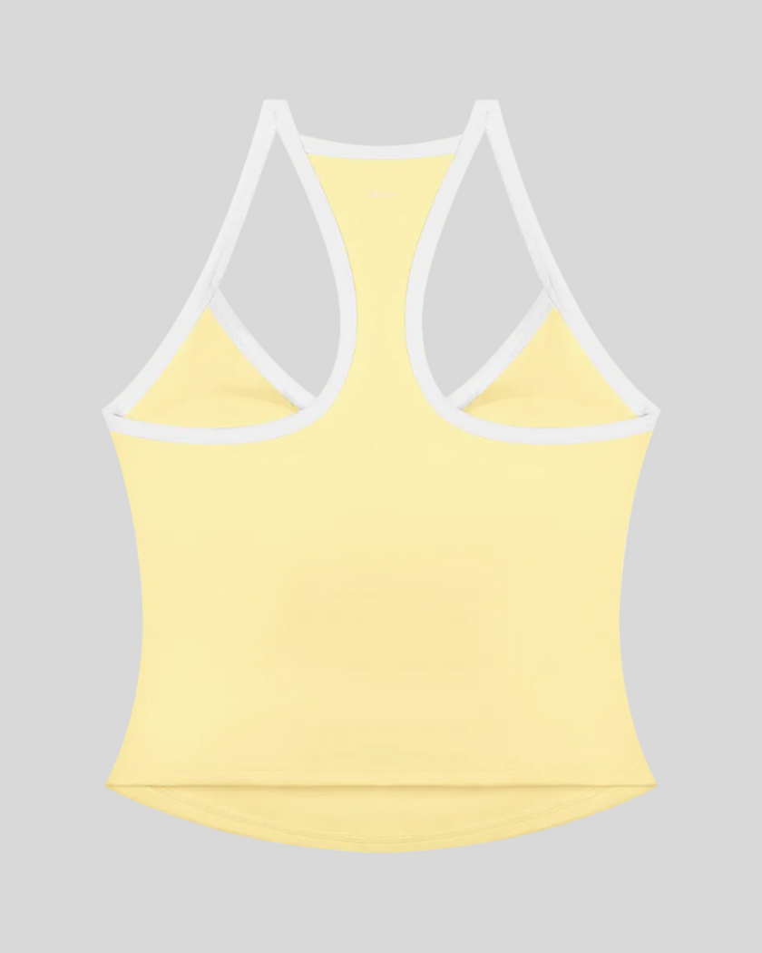 CourtClub Color Block Tank Top in Light Yellow back view featuring racerback design