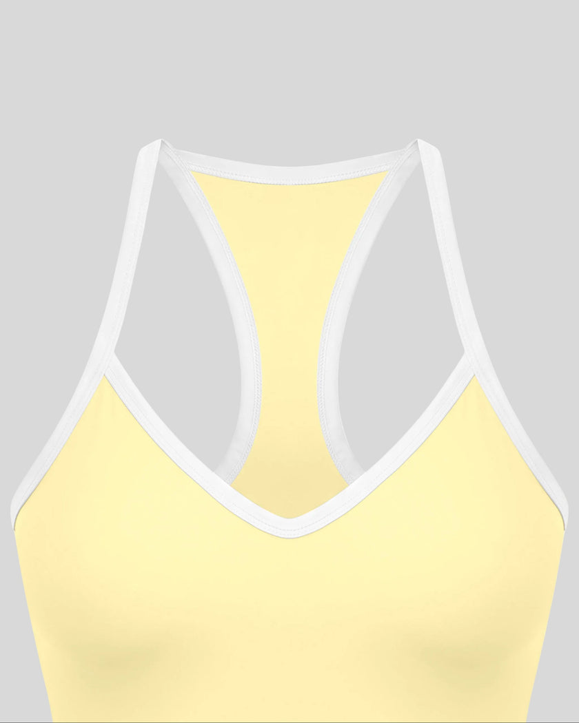 Close-up of the U-neckline and contrast trim on the CourtClub Color Block Tank Top