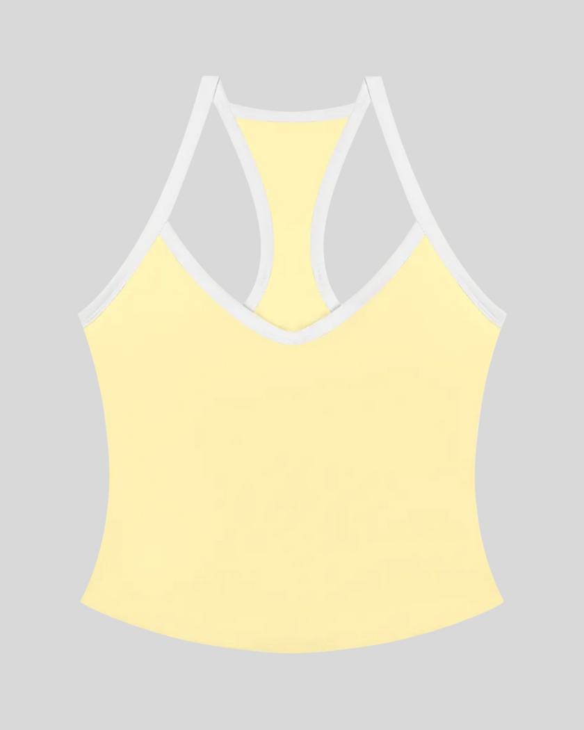 CourtClub Color Block Tank Top in Light Yellow front view with contrast trim