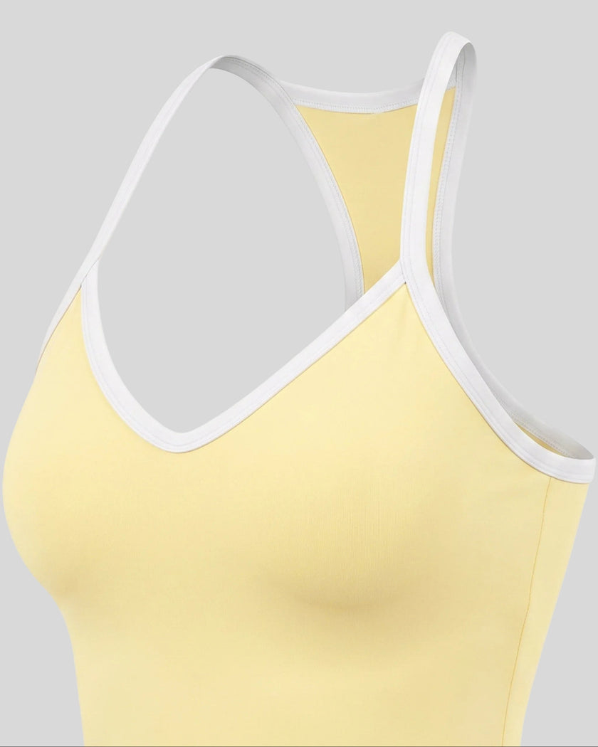 Side view highlighting the fitted silhouette of the CourtClub Color Block Tank Top