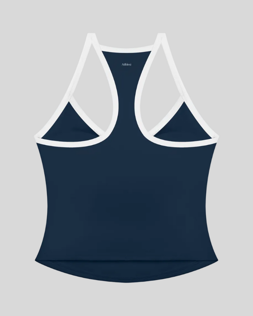 CourtClub Color Block Tank Top in Navy Blue back view featuring racerback design