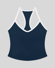 CourtClub Color Block Tank Top in Navy Blue front view with contrast trim