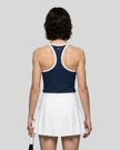 Back view of the CourtClub Color Block Tank Top in Navy Blue highlighting the racerback silhouette