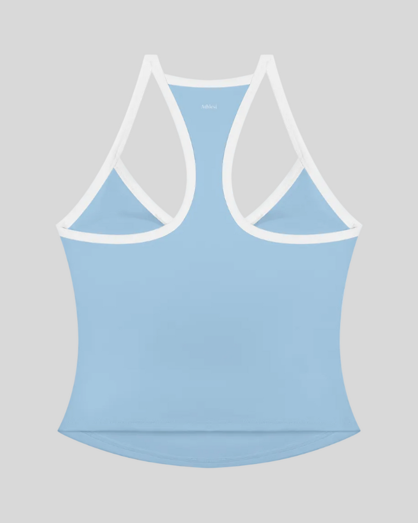 CourtClub Color Block Tank Top in Sky Blue back view featuring racerback design