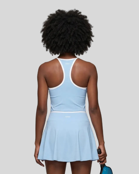 Back view of the CourtClub Color Block Tank Top in Sky Blue highlighting the racerback silhouette