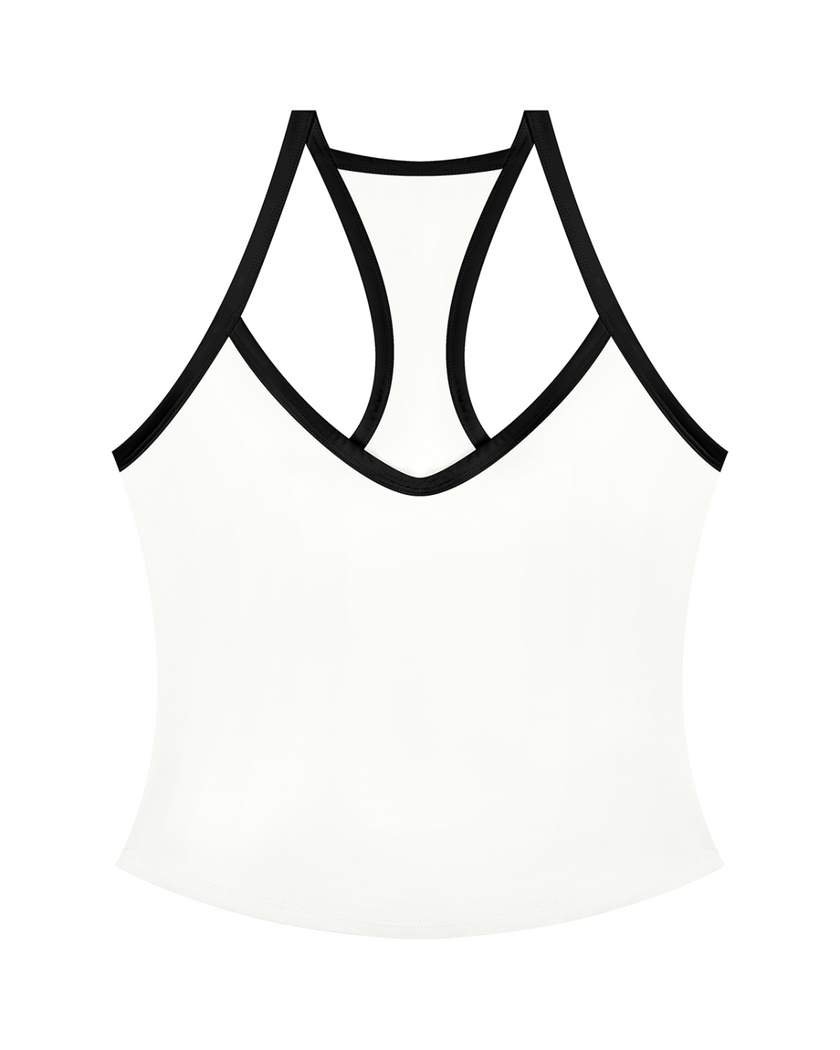 CourtClub Color Block Tank Top in White front view with contrast trim