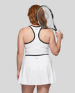 Back view of the CourtClub Color Block Tank Top in White highlighting the racerback silhouette