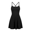 CourtClub Crossback Dress in Black with fitted bodice and flared skirt, front view