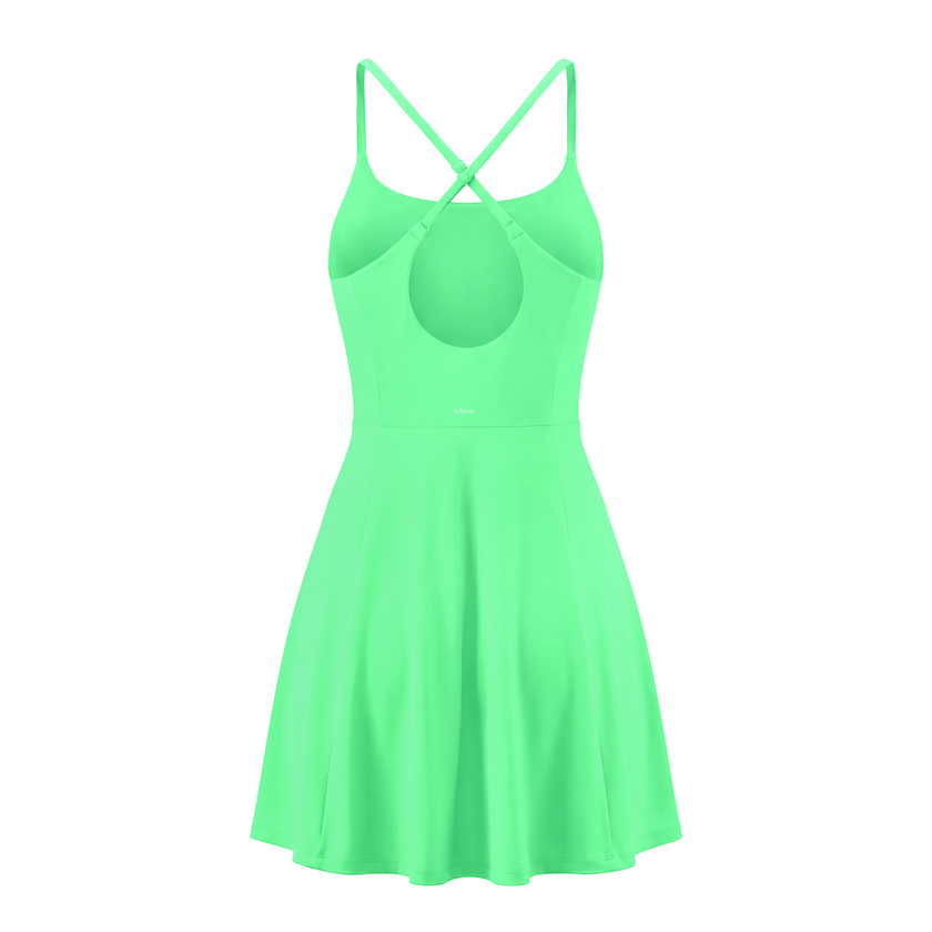 CourtClub Crossback Dress in Green with crisscross straps and open keyhole back, back view