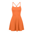 CourtClub Crossback Dress in Orange with fitted bodice and flared skirt, front view