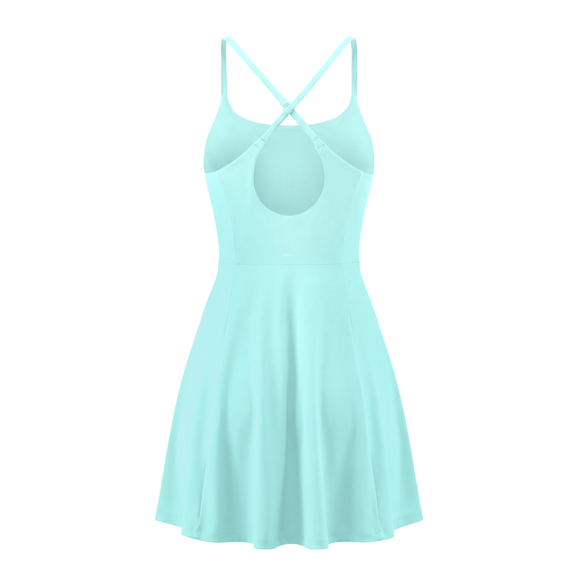CourtClub Crossback Dress in Sky Blue with crisscross straps and open keyhole back, back view