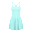 CourtClub Crossback Dress in Sky Blue with fitted bodice and flared skirt, front view