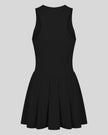 Athlesi CourtClub Full-Zip Dress in Black, 3D back view showing sleeveless silhouette and gathered flared skirt.