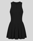 Athlesi CourtClub Full-Zip Dress in Black, 3D front view with sleeveless fitted bodice and flared skirt.