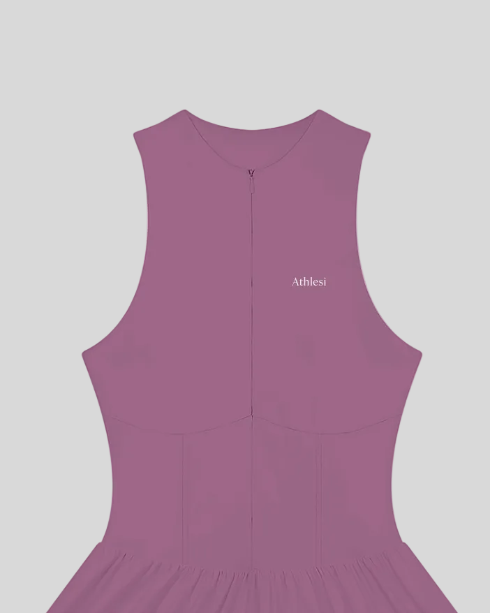 A dark purple CourtClub Full-Zip Dress with a small white 'Athlesi' logo on the upper left chest