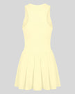 Athlesi CourtClub Full-Zip Dress in Light Yellow, 3D back view showing sleeveless silhouette and gathered flared skirt.
